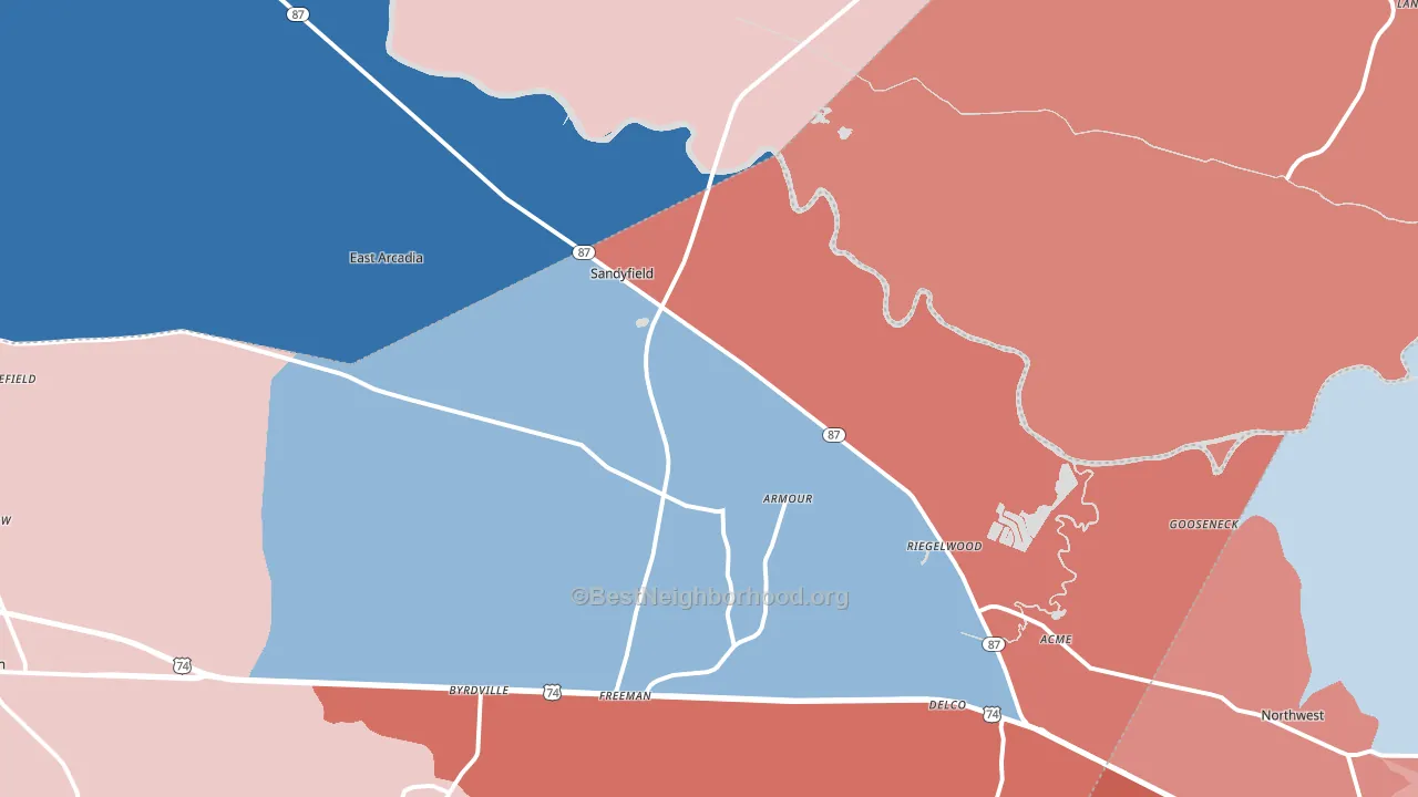 28456, NC block-group political-lean map