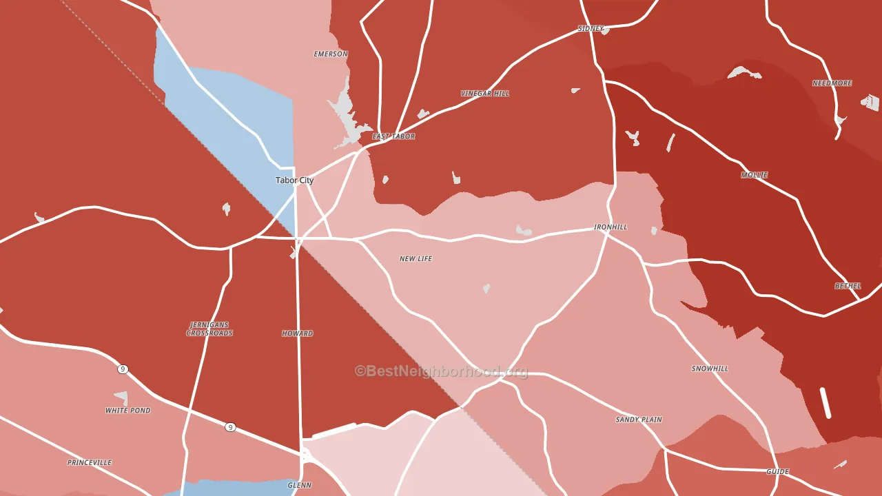 28463, NC block-group political-lean map