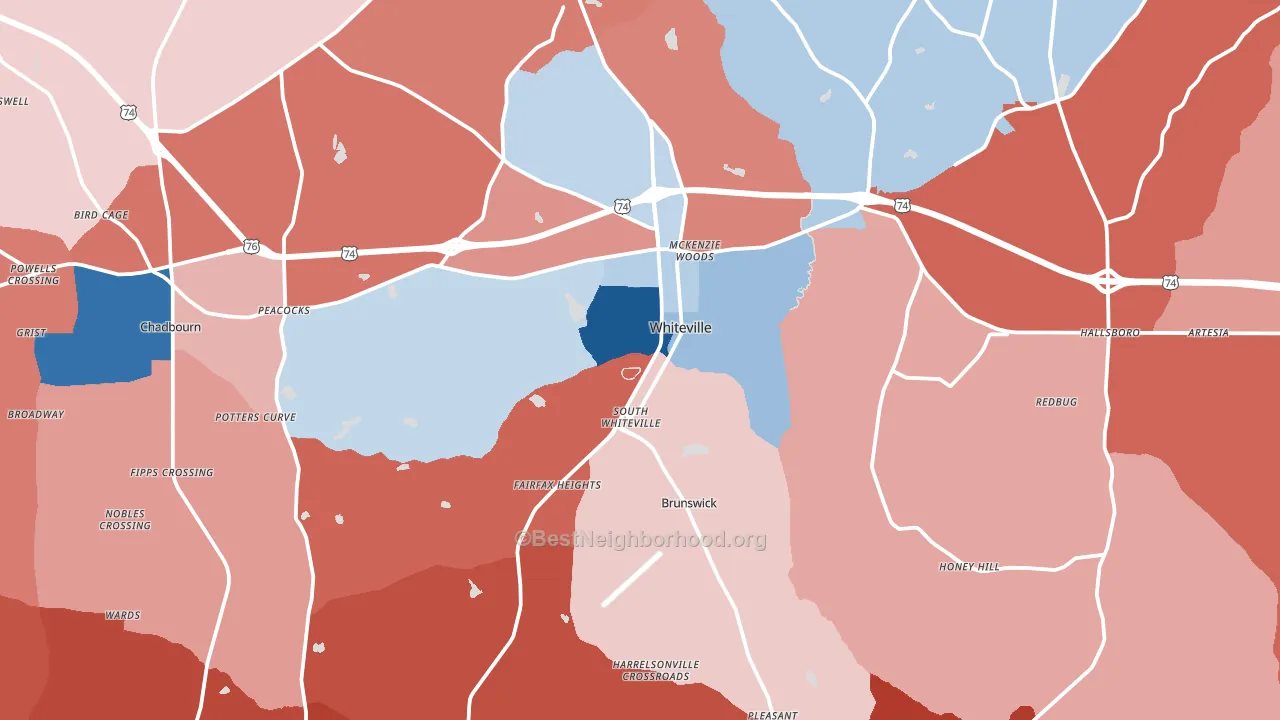 28472, NC block-group political-lean map
