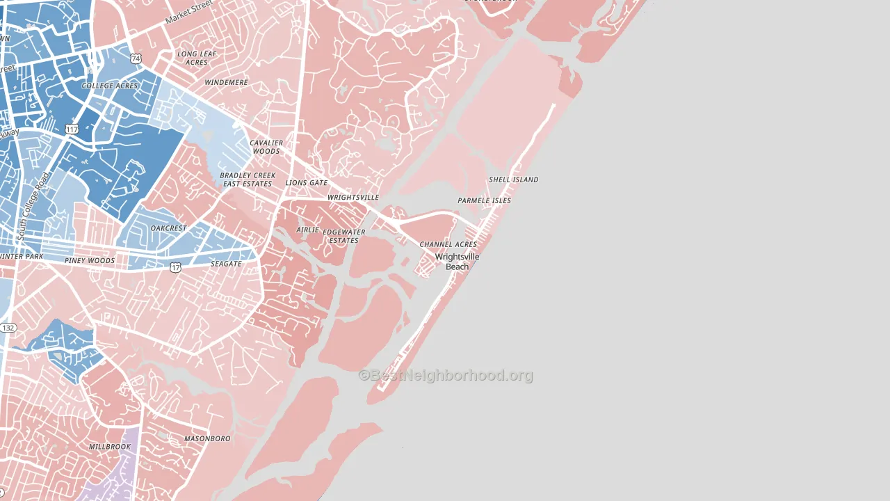 28480, NC block-group political-lean map