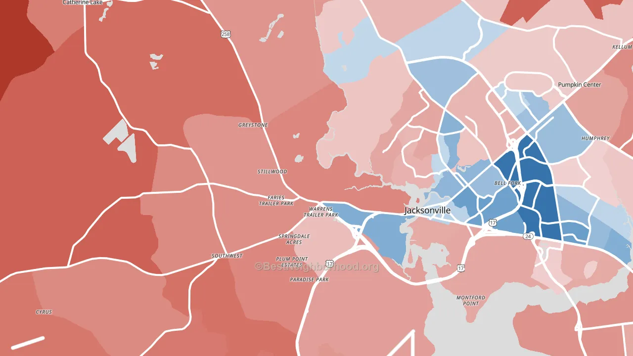 28540, NC block-group political-lean map