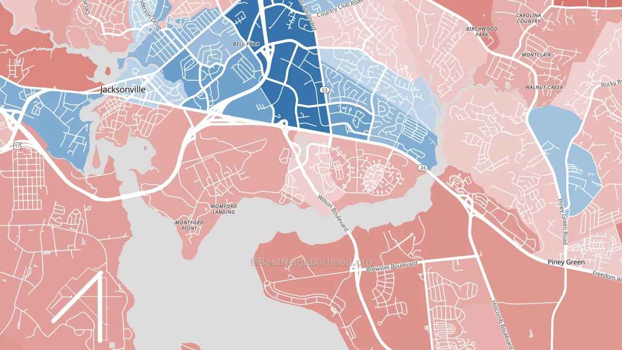 28543, NC block-group political-lean map