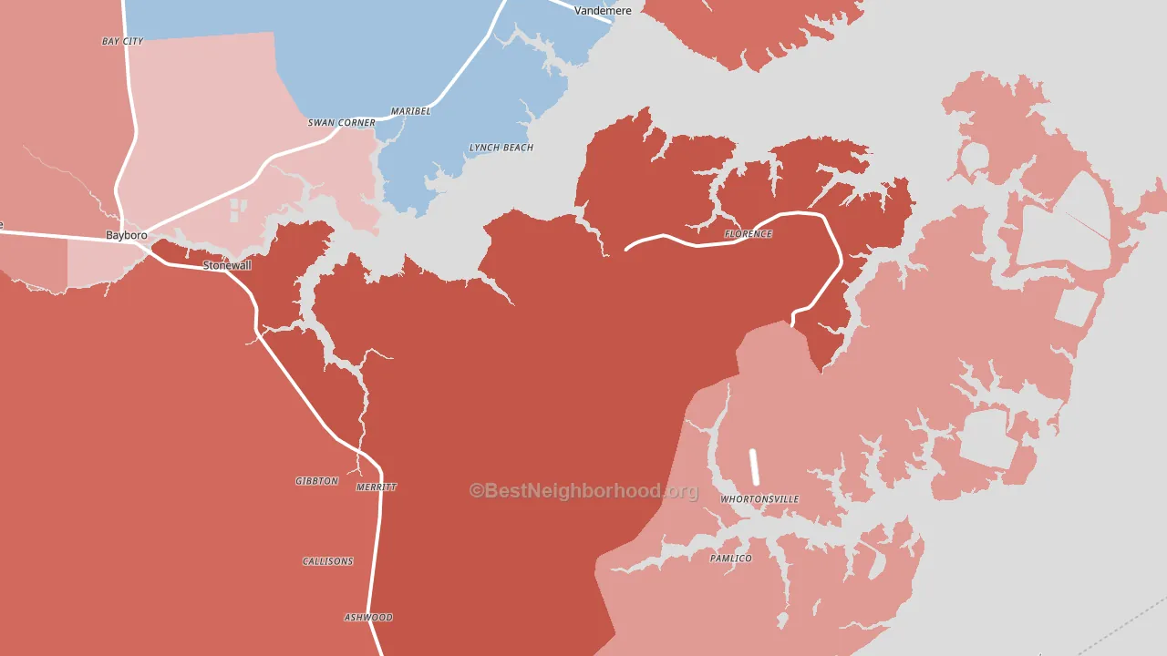 28556, NC block-group political-lean map
