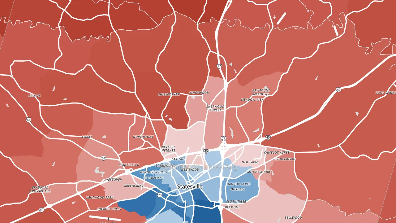 28625, NC block-group political-lean map