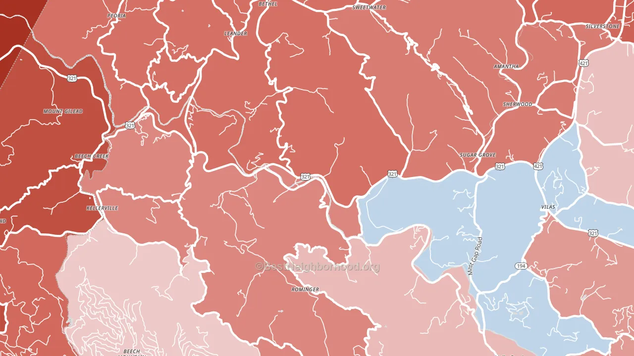 28679, NC block-group political-lean map