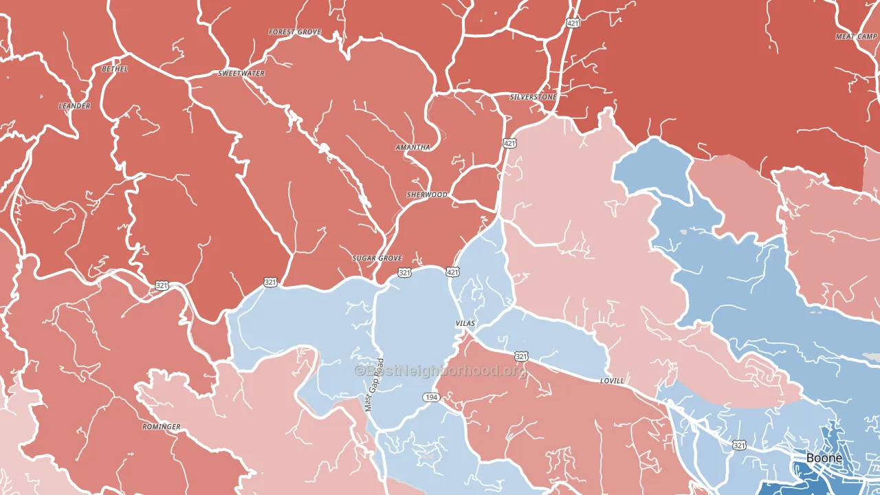 28692, NC block-group political-lean map