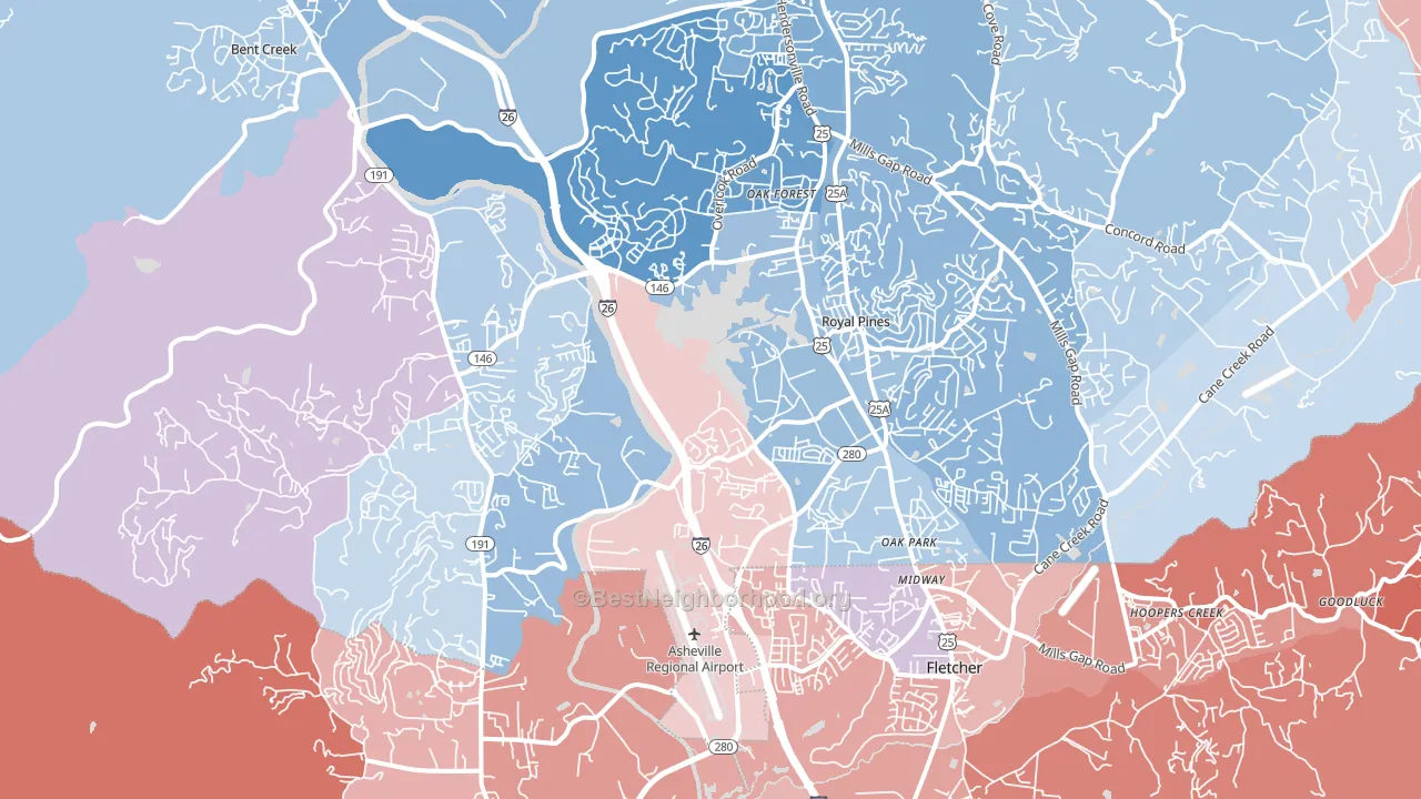 28704, NC block-group political-lean map