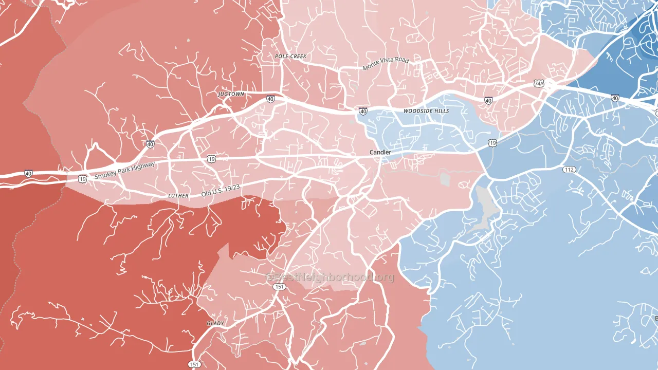 28715, NC block-group political-lean map