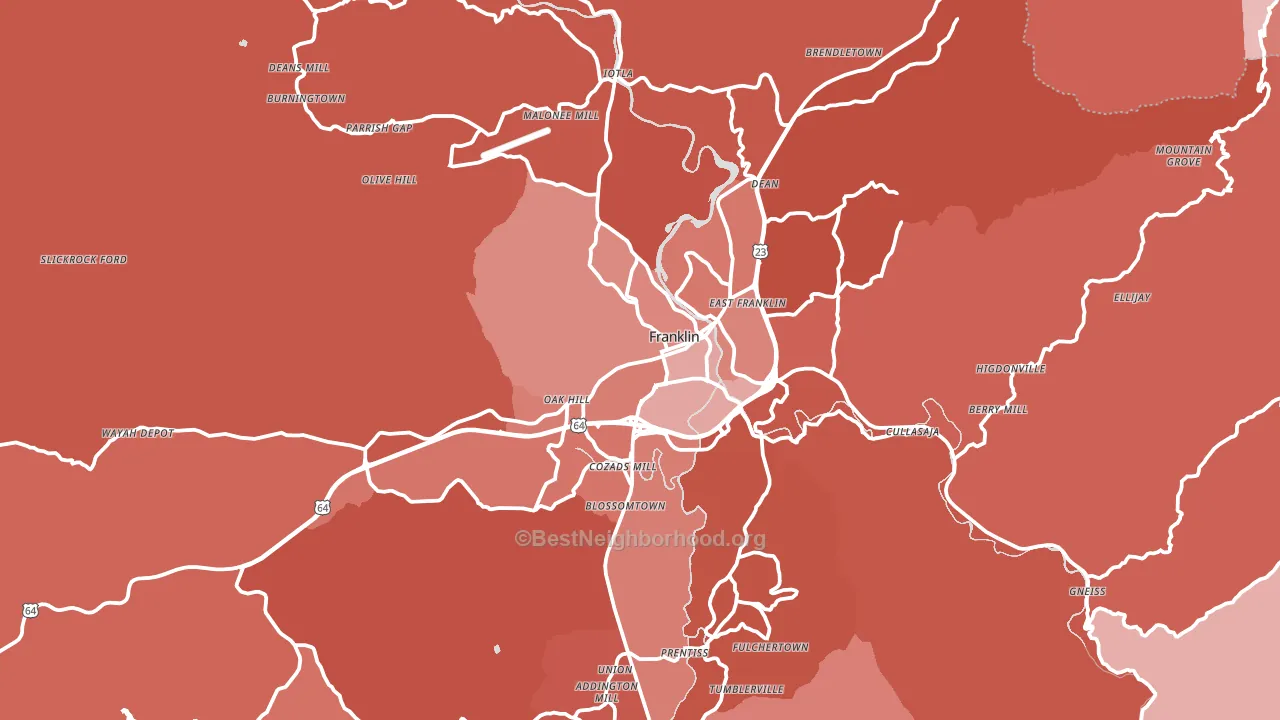 28734, NC block-group political-lean map