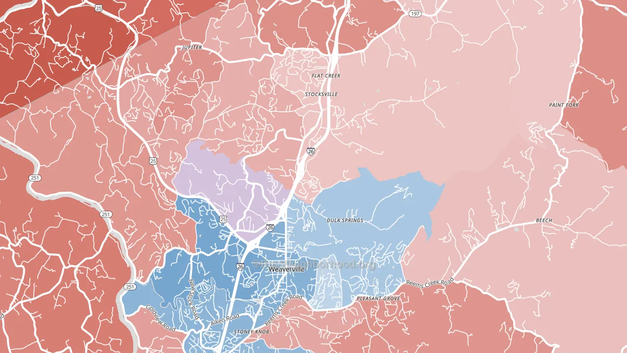 28787, NC block-group political-lean map