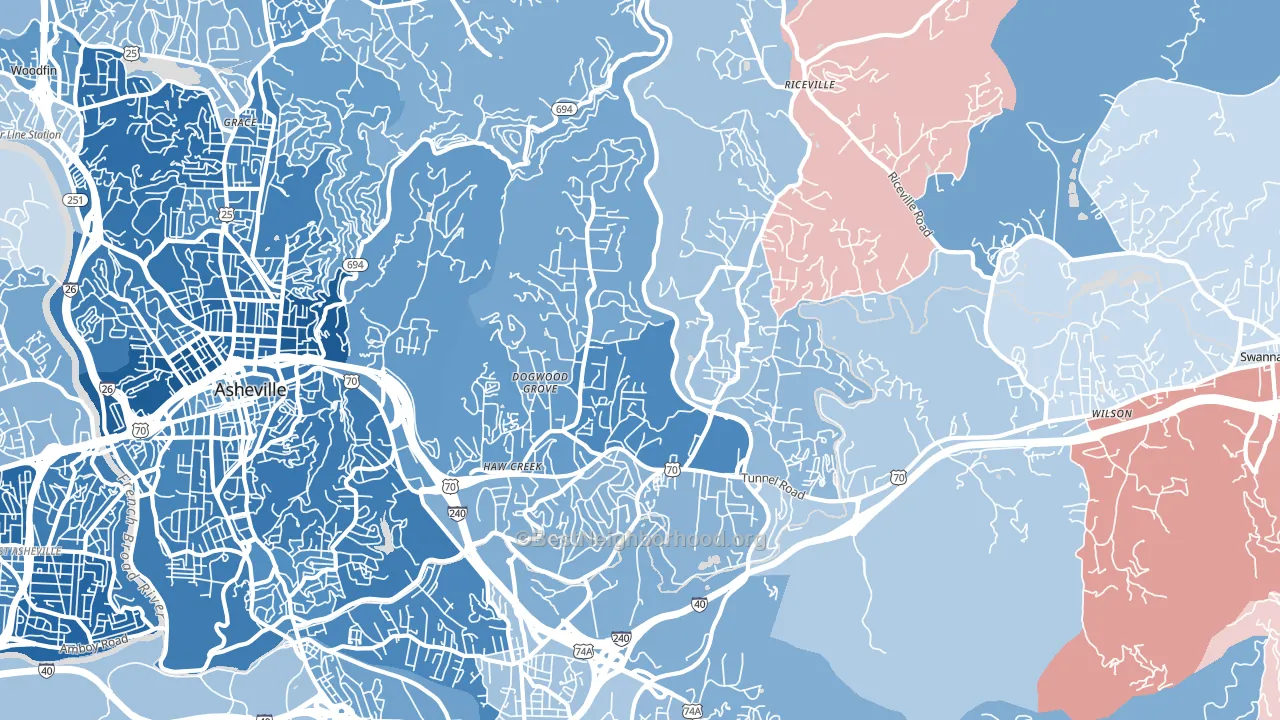 28805, NC block-group political-lean map