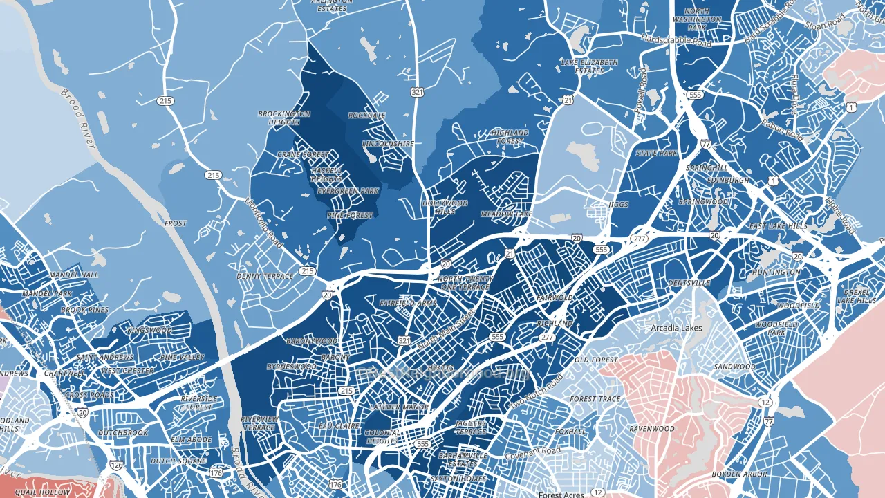 29203, SC block-group political-lean map