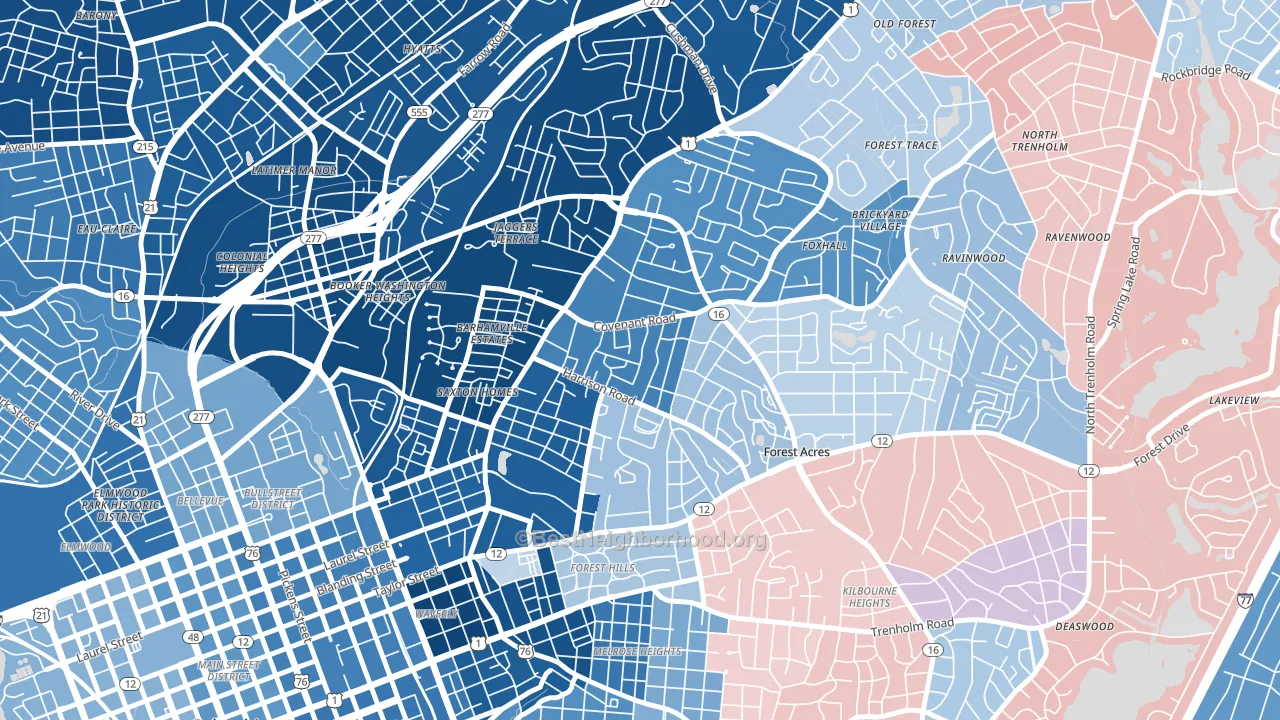 29204, SC block-group political-lean map