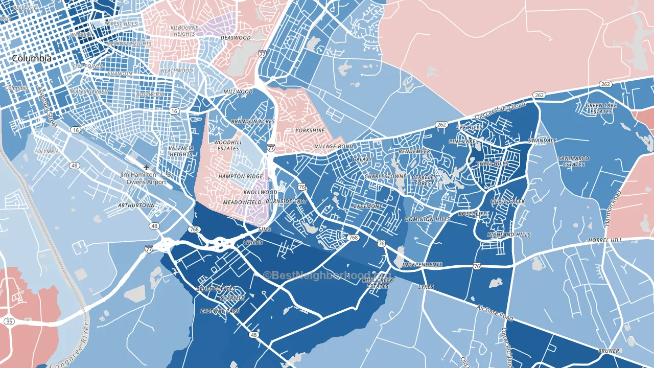 29209, SC block-group political-lean map