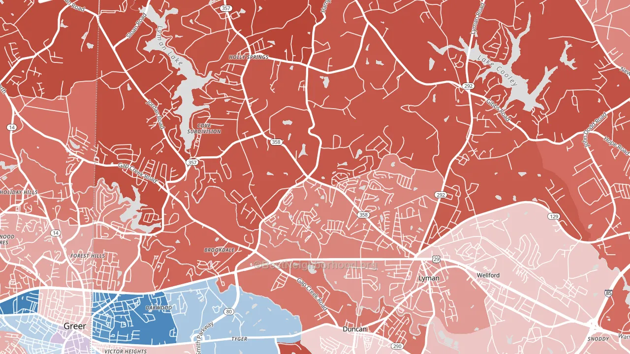 29365, SC block-group political-lean map