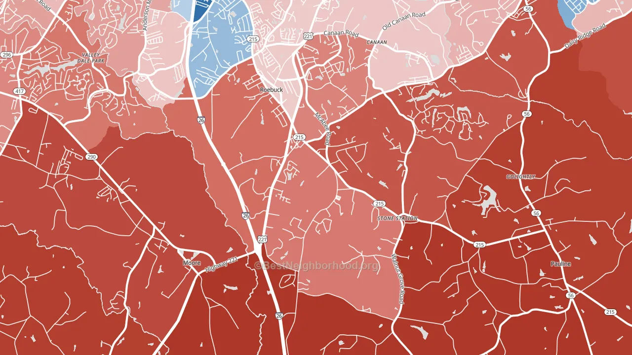 29376, SC block-group political-lean map