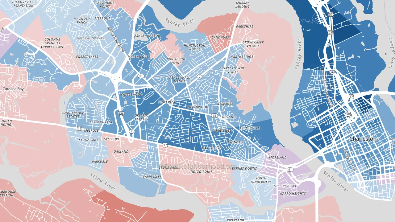 29407, SC block-group political-lean map