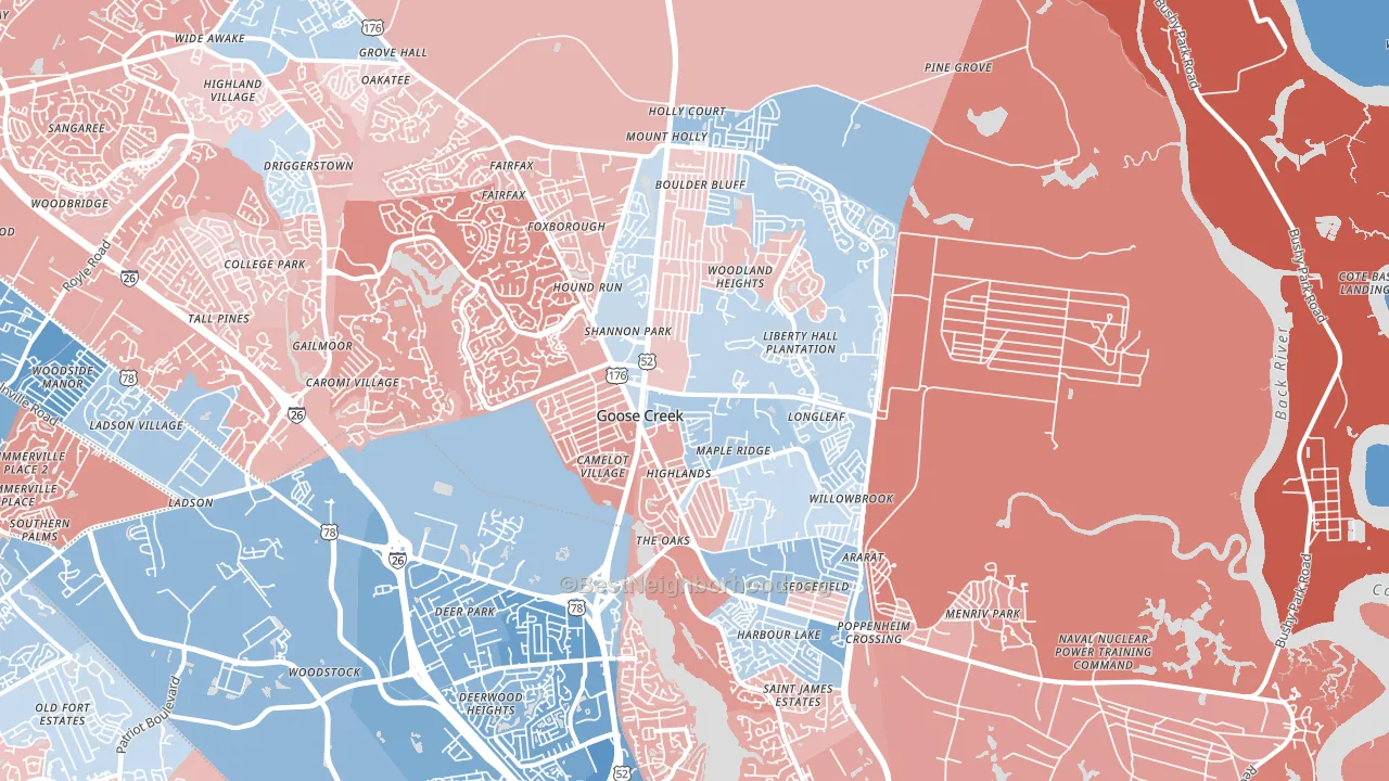 29445, SC block-group political-lean map