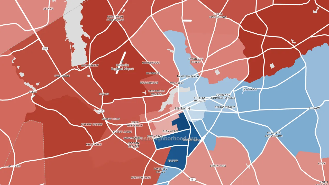 29550, SC block-group political-lean map