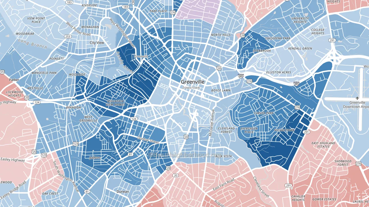29601, SC block-group political-lean map