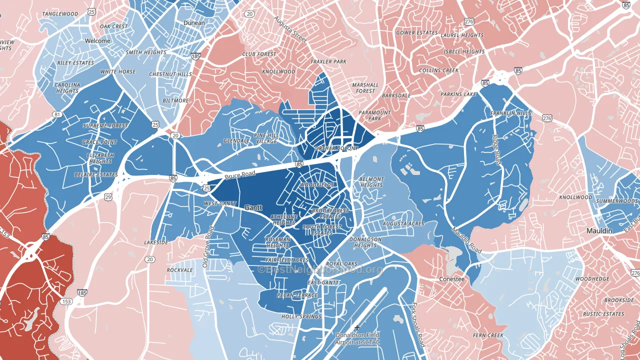 29605, SC block-group political-lean map