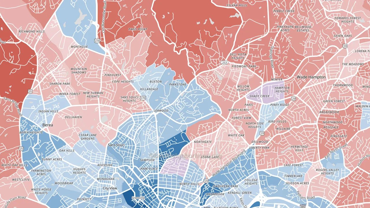 29609, SC block-group political-lean map