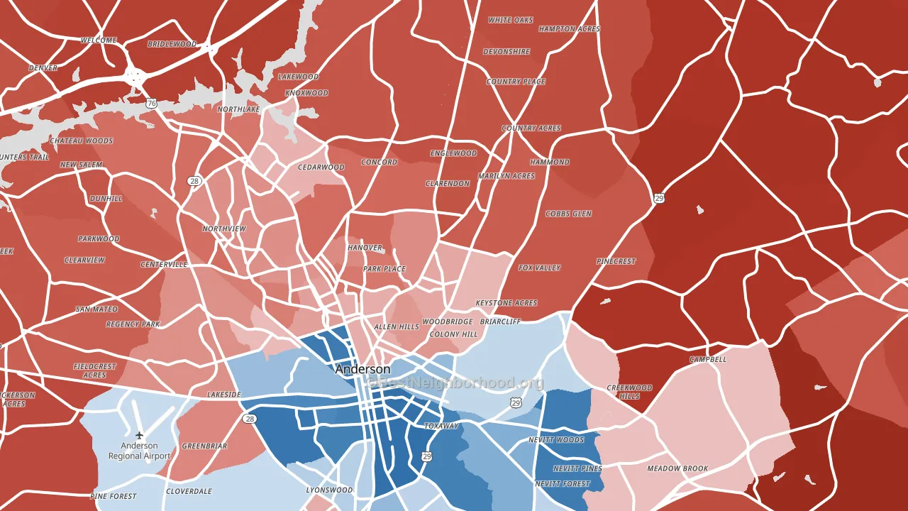29621, SC block-group political-lean map