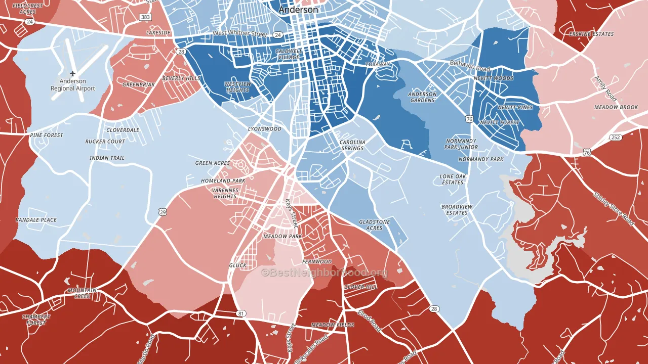 29624, SC block-group political-lean map