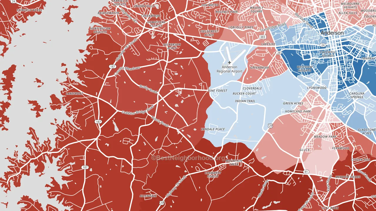 29626, SC block-group political-lean map