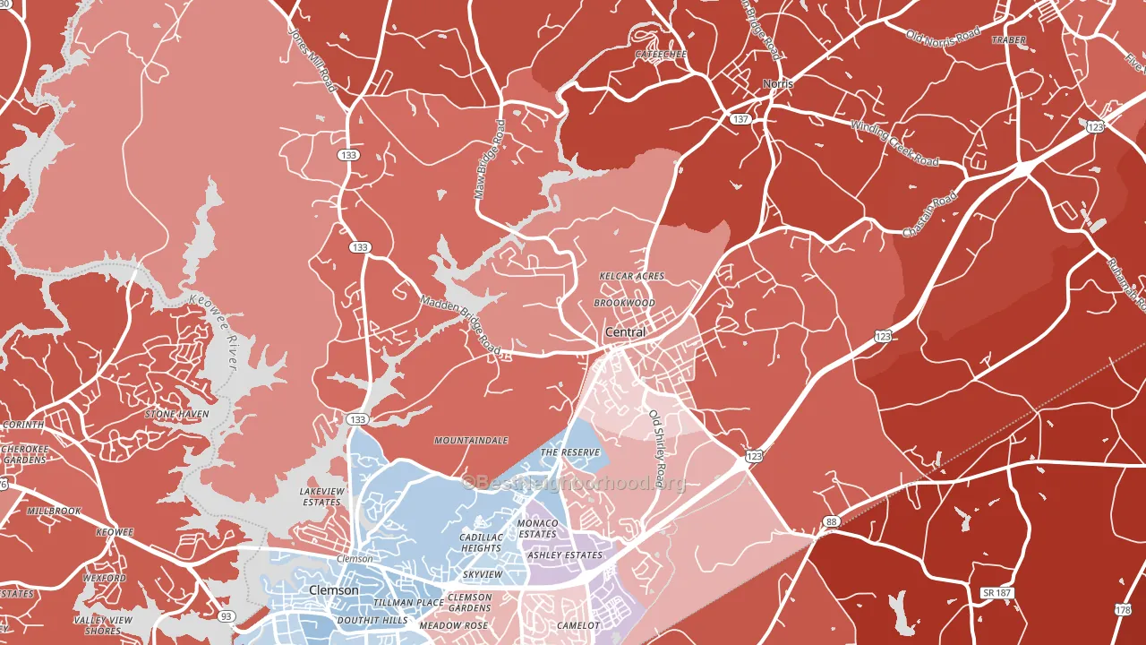 29630, SC block-group political-lean map