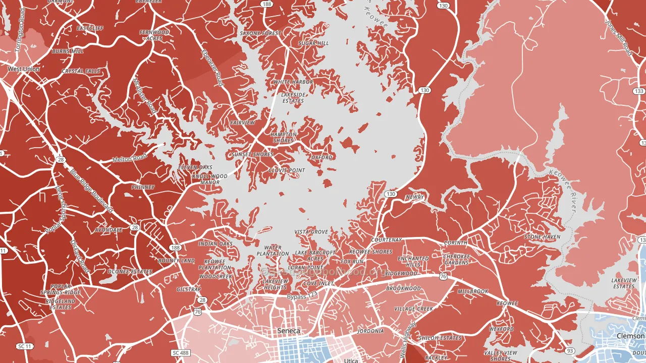 29672, SC block-group political-lean map