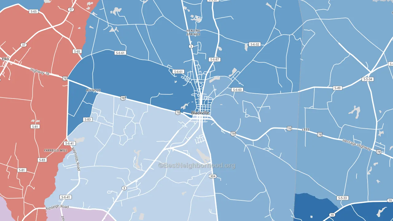 29817, SC block-group political-lean map