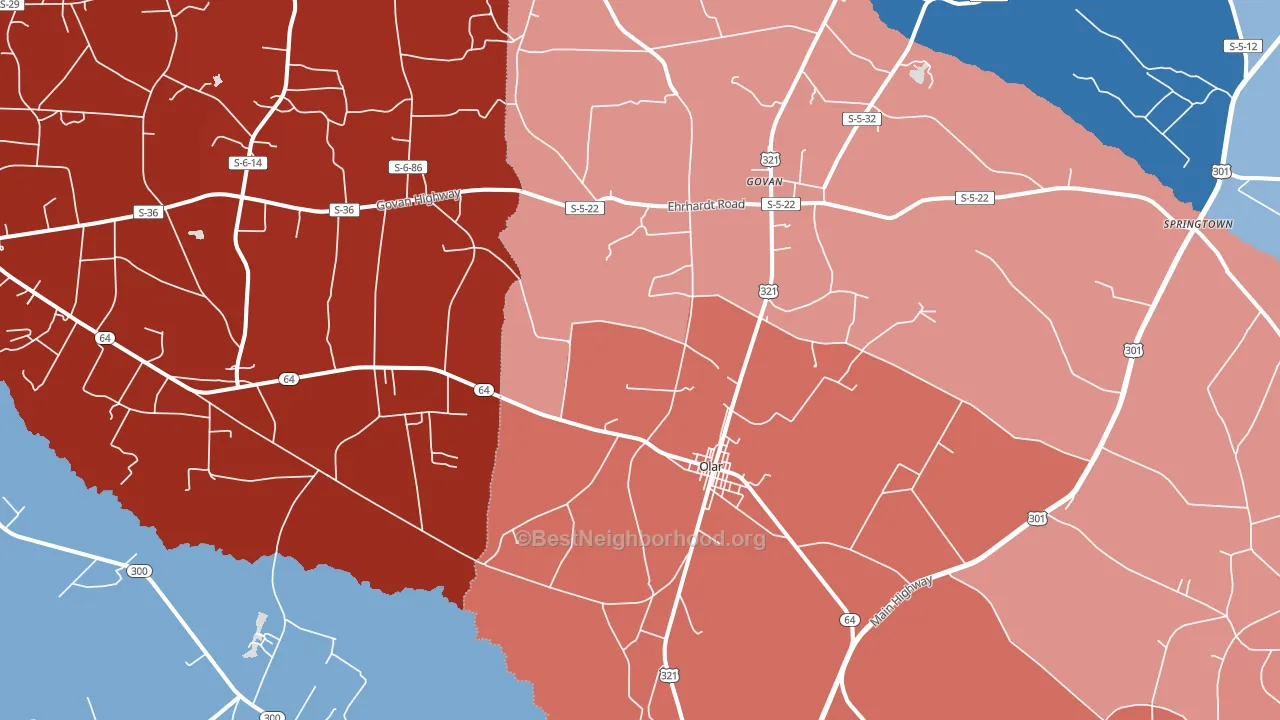 29843, SC block-group political-lean map