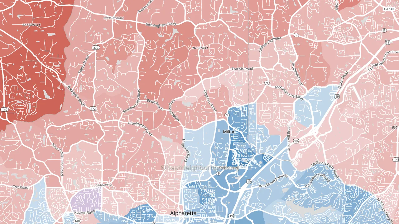 30004, GA block-group political-lean map