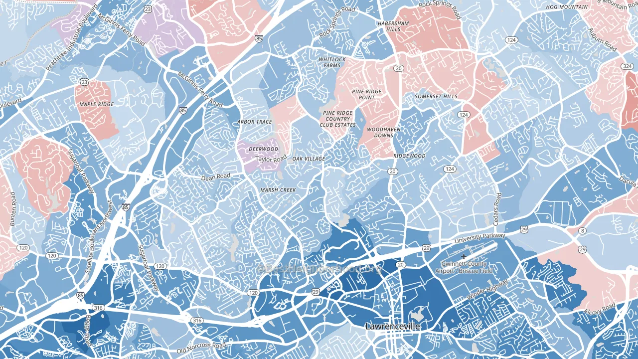 30043, GA block-group political-lean map