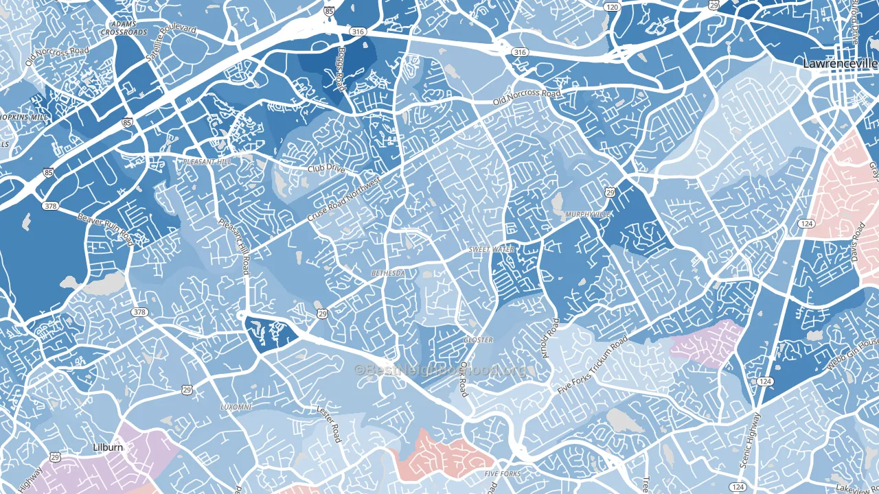 30044, GA block-group political-lean map