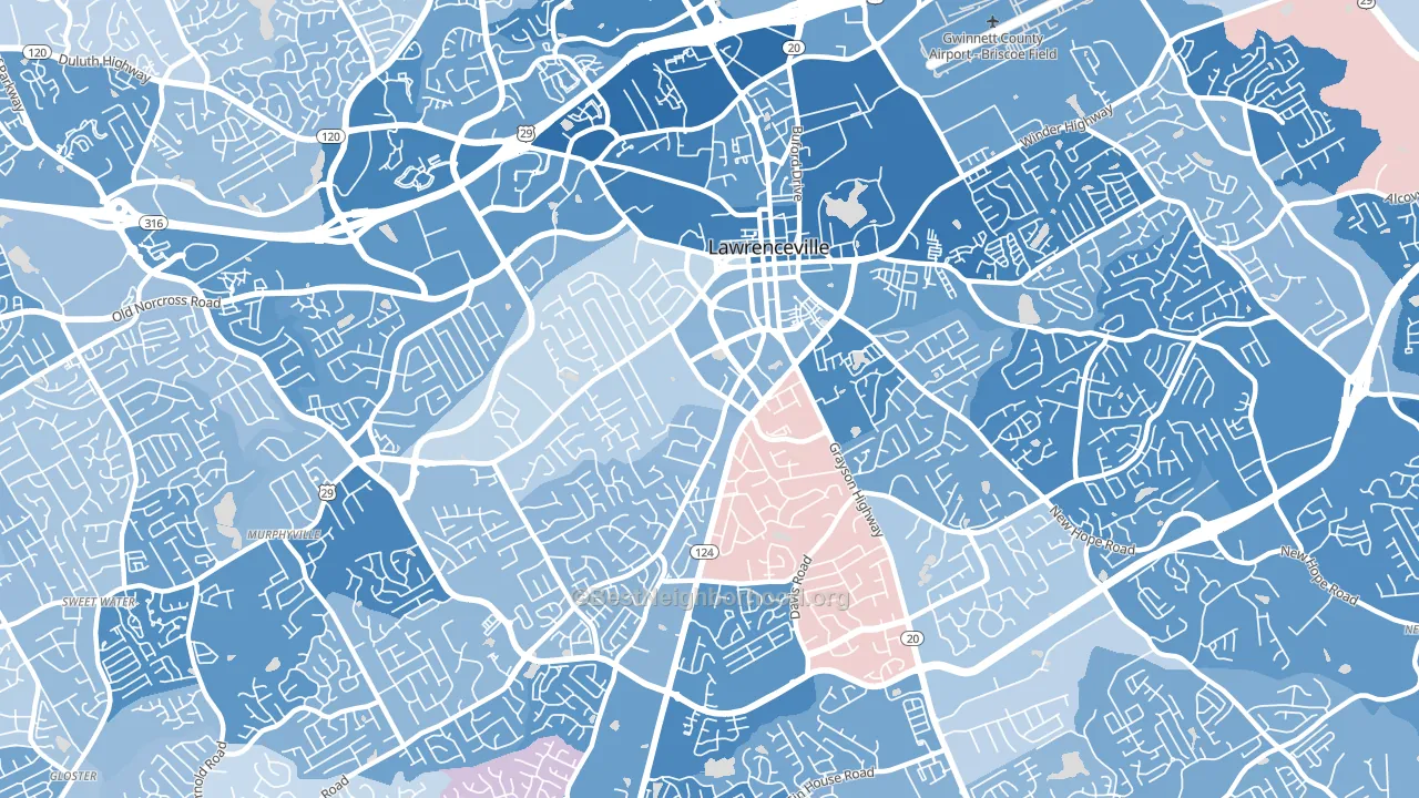 30046, GA block-group political-lean map