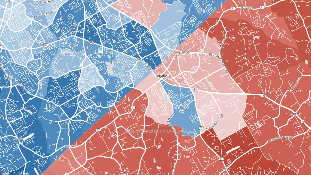 30052, GA block-group political-lean map