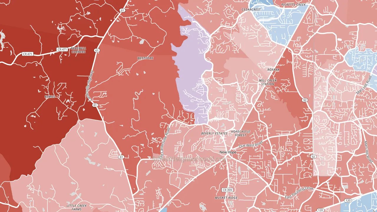 30132, GA block-group political-lean map