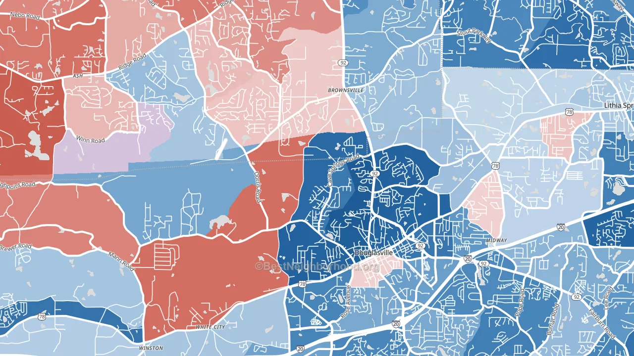 30134, GA block-group political-lean map