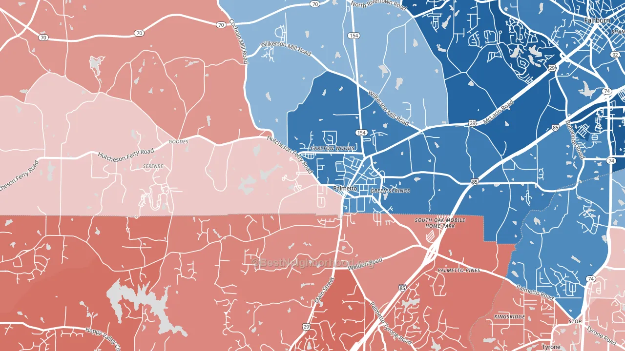 30268, GA block-group political-lean map