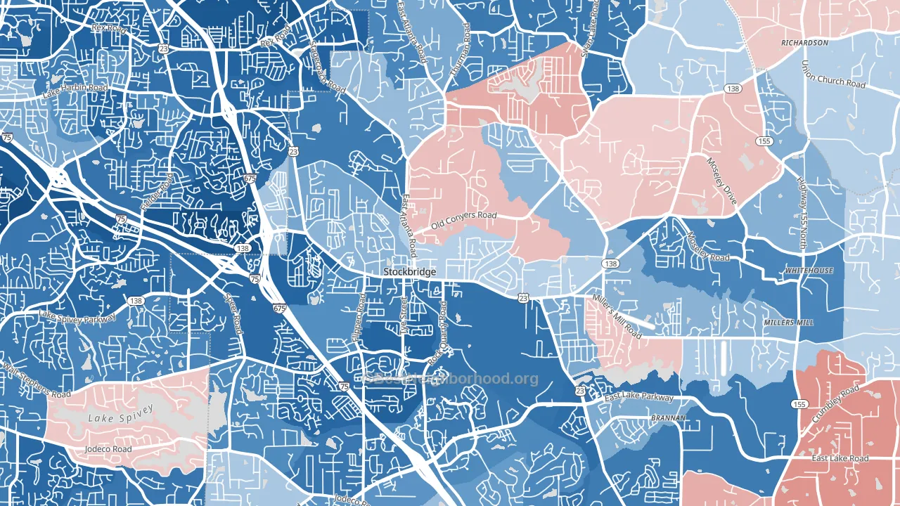 30281, GA block-group political-lean map