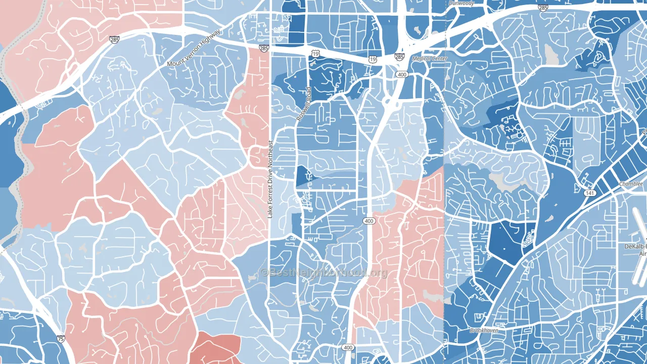 30342, GA block-group political-lean map