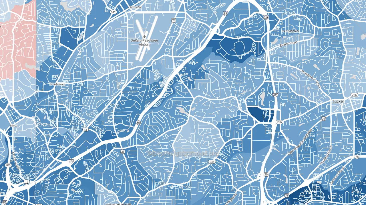 30345, GA block-group political-lean map