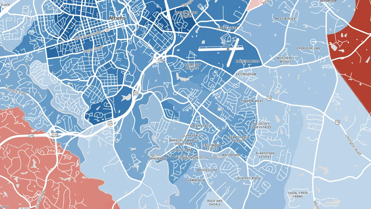 30605, GA block-group political-lean map