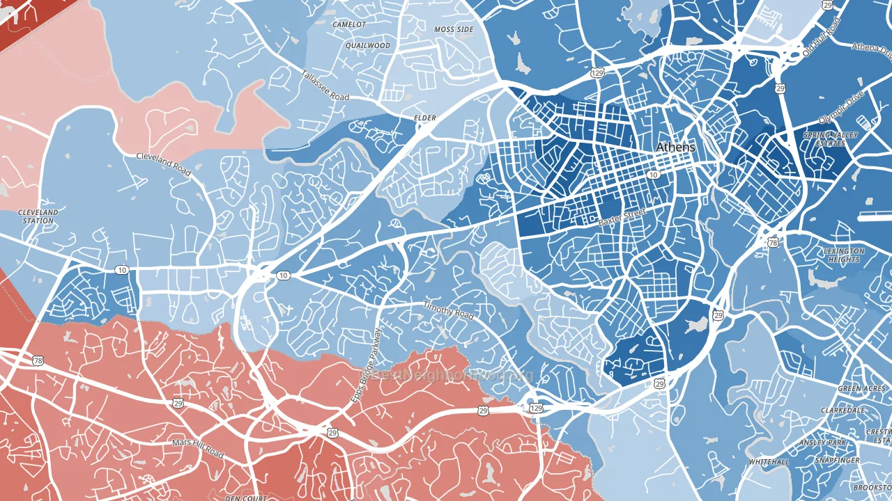 30606, GA block-group political-lean map