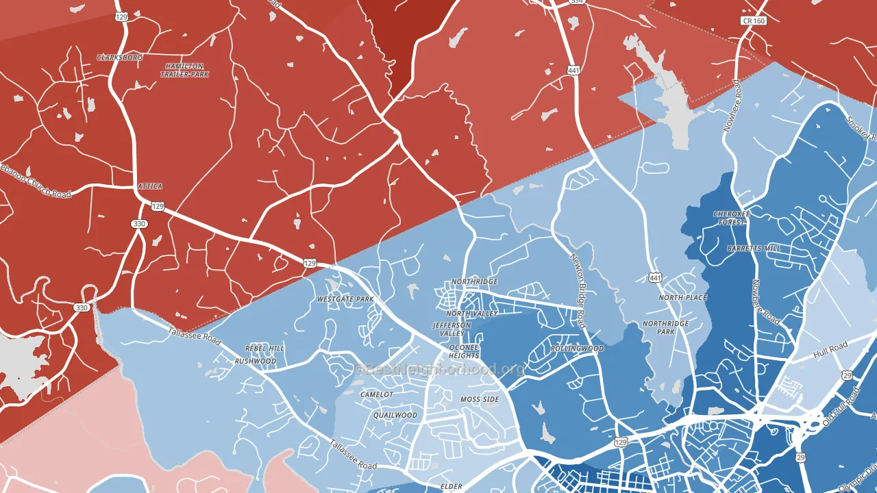 30607, GA block-group political-lean map