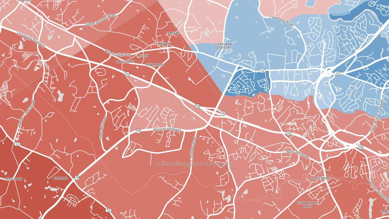 30622, GA block-group political-lean map