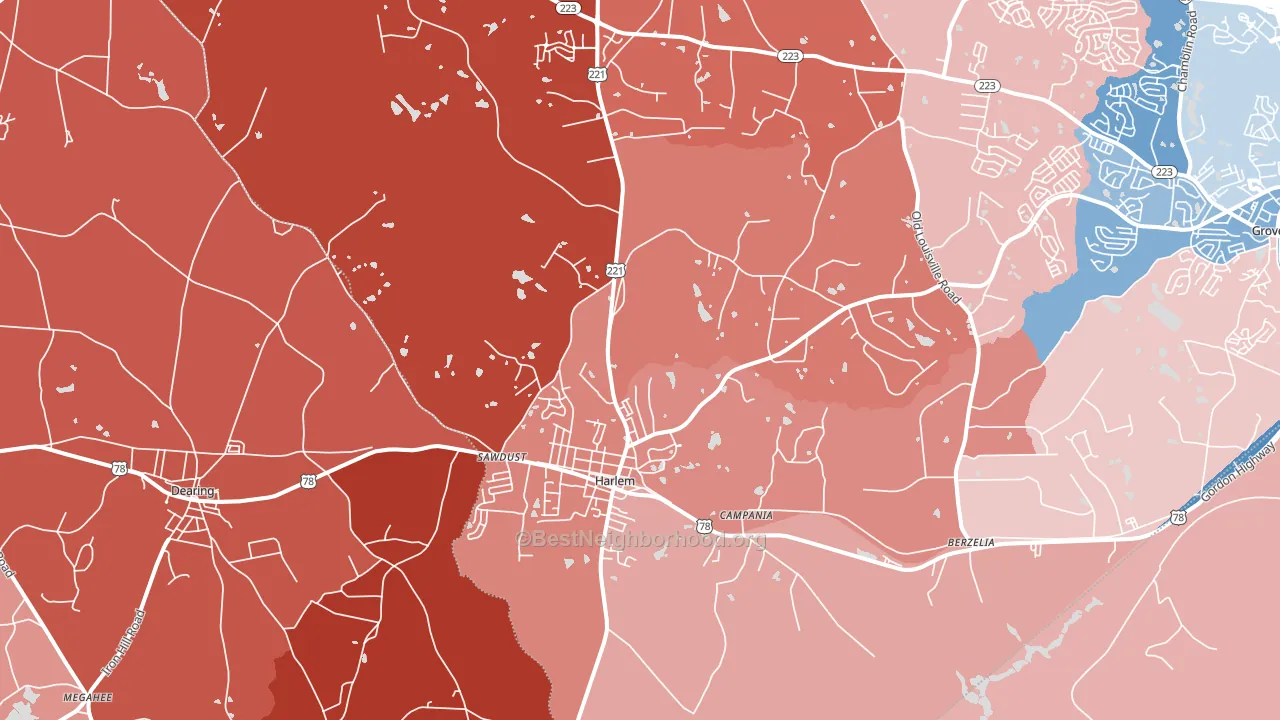 30814, GA block-group political-lean map