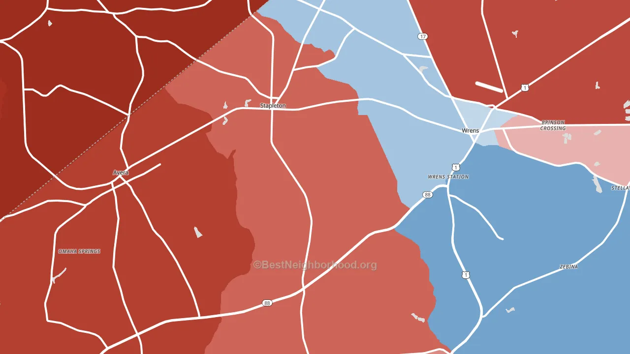 30823, GA block-group political-lean map